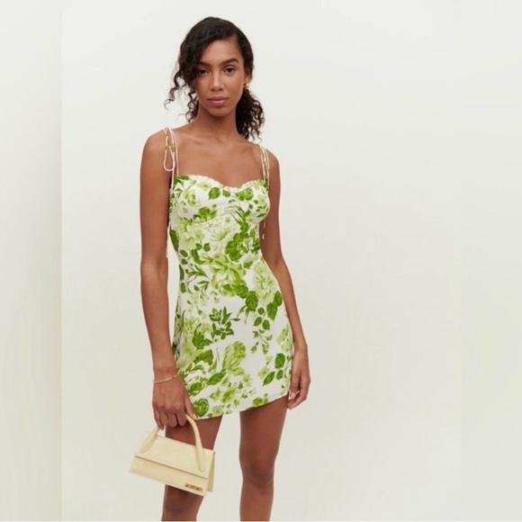 Reformation Dresses & Skirts - Reformation Louelle Dress Rialto White & Green Floral NWT Summer Dress Size 12